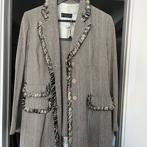 Virani Women's Fringed Textured Blazer with Skirt